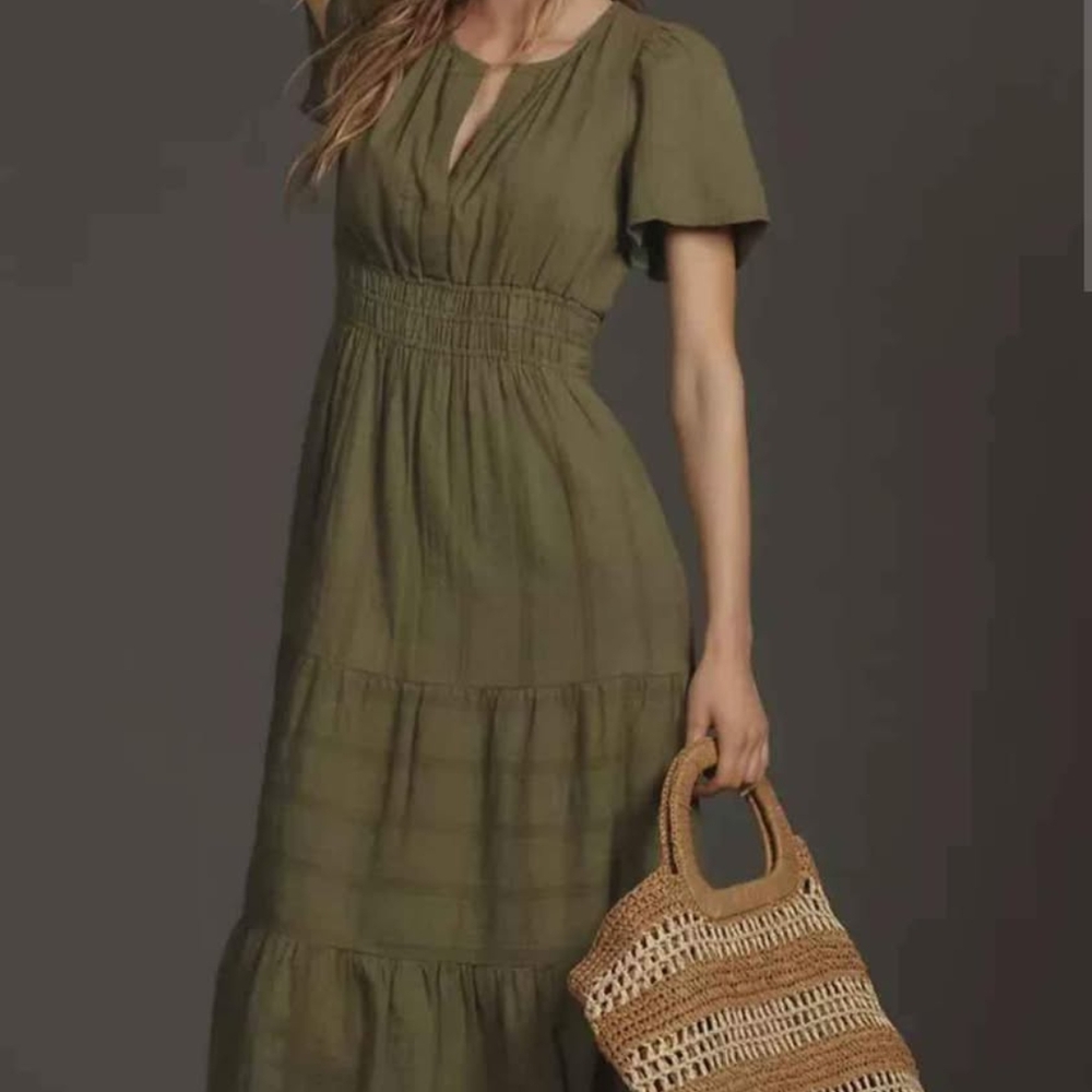 Anthropologie Somerset Maxi Dress Moss Green